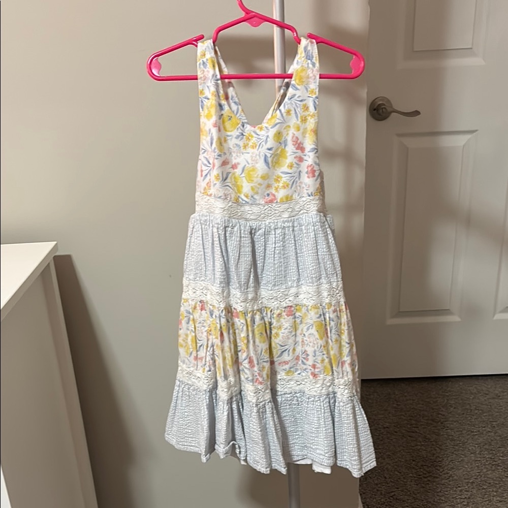Tommy Bahama Blue and Yellow Tiered Ruffled Sundress